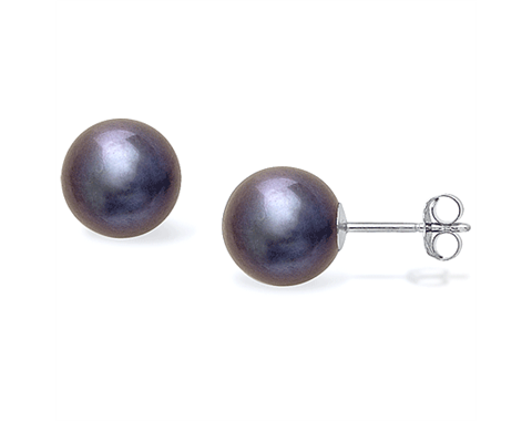 14k White Gold 10mm Black Freshwater Pearl Stud Earrings